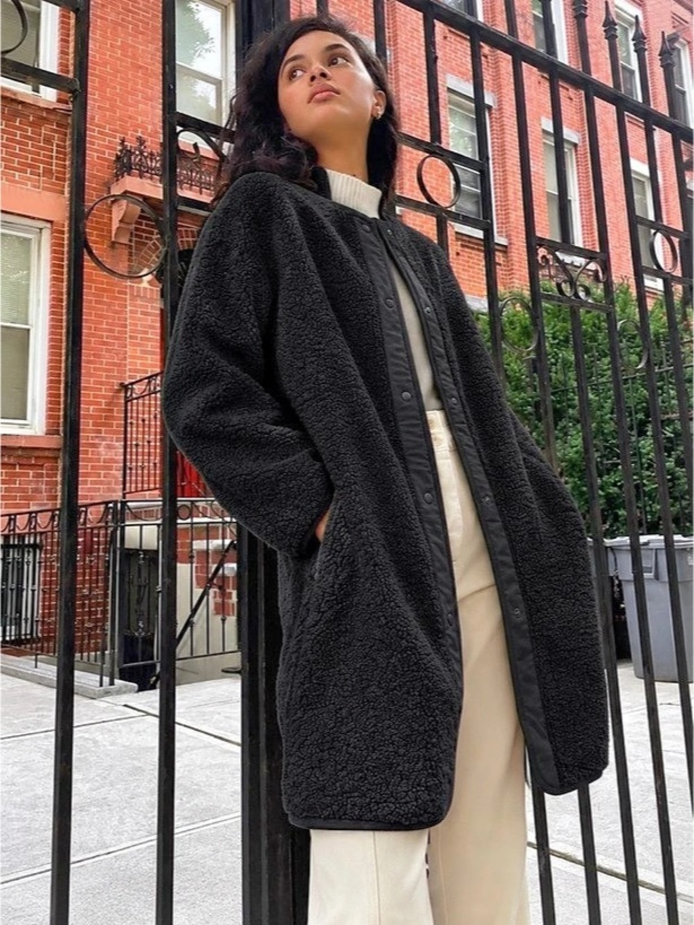 Oversized Wilfred Free Sherpa Long Liner Jacket Black Teddy Jacket Size Small